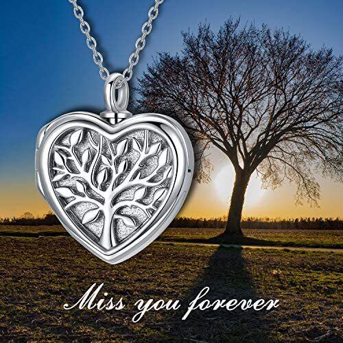 Sterling Silver Tree Of Life & Heart Urn Necklace for Ashes-6