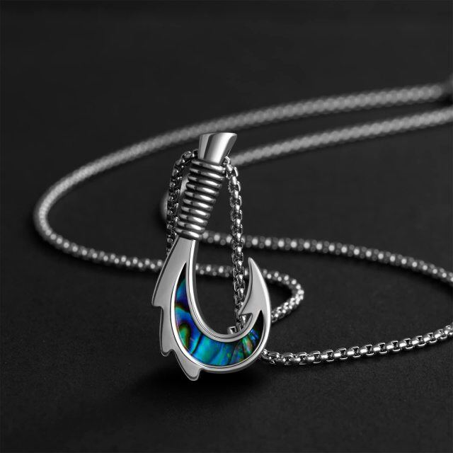 Sterling Silver Abalone Shellfish Fish Hook Pendant Necklace-3