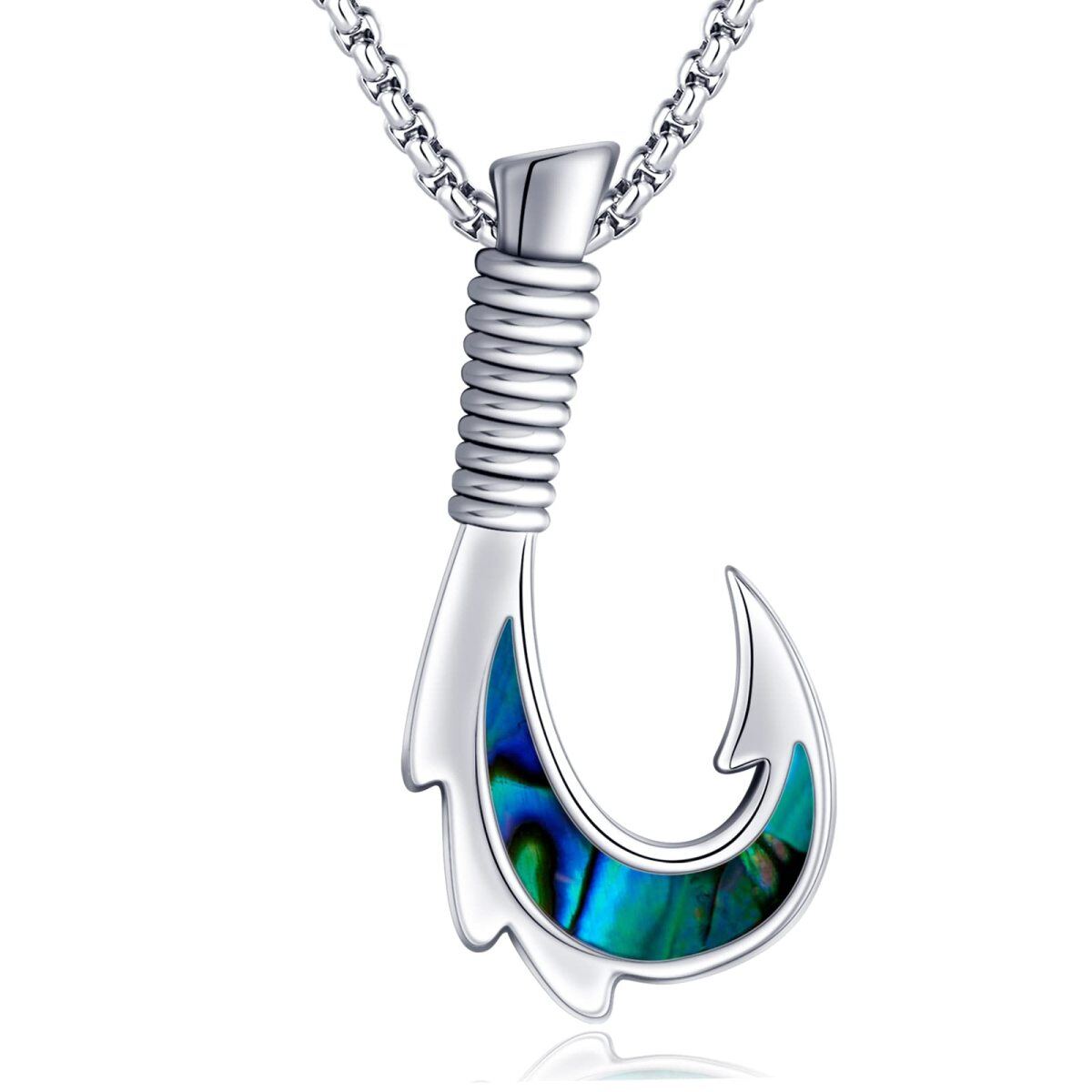 Sterling Silver Abalone Shellfish Fish Hook Pendant Necklace-1