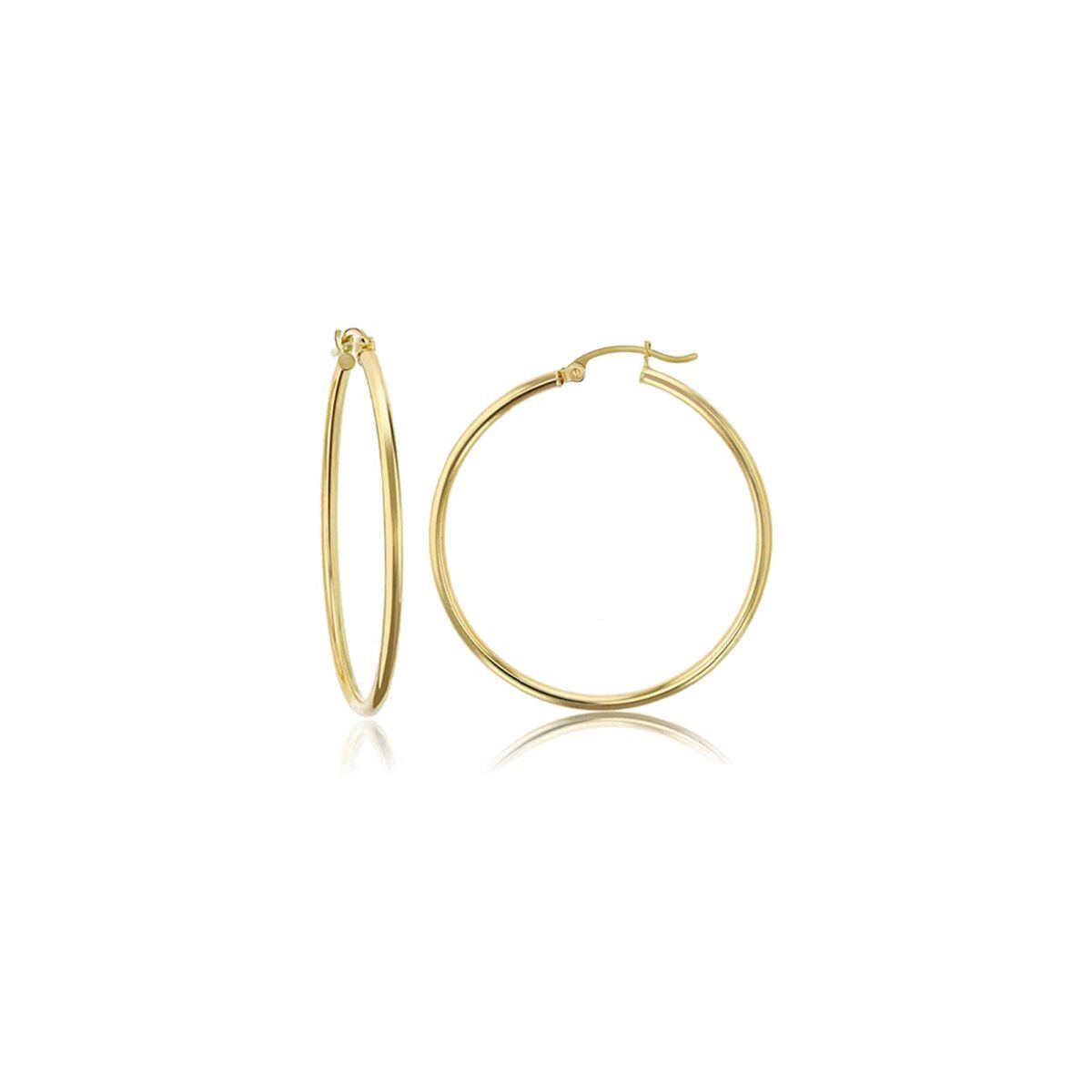 14K Gold Round Hoop Earrings-3