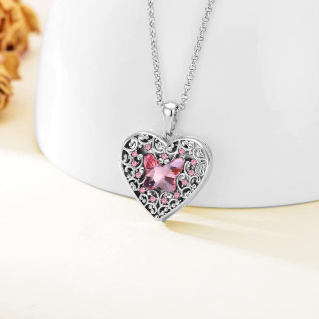 Sterling Silver Crystal Heart Personalized Photo Locket Necklace-3