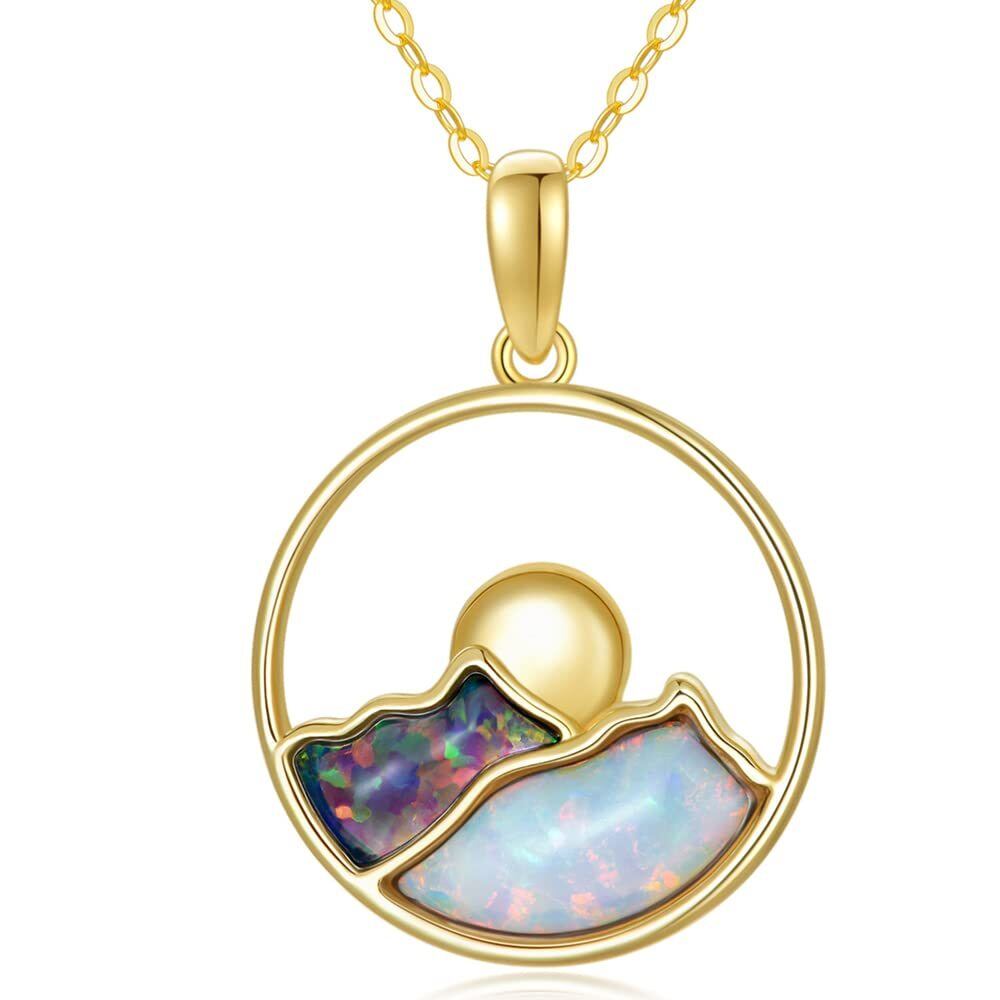 14K Gold Opal Mountains Pendant Necklace-1