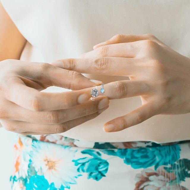 Sterling Silver Moonstone Compass Open Ring-3