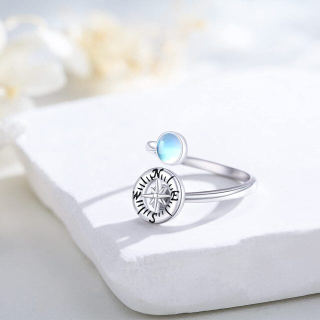 Sterling Silver Moonstone Compass Open Ring-2