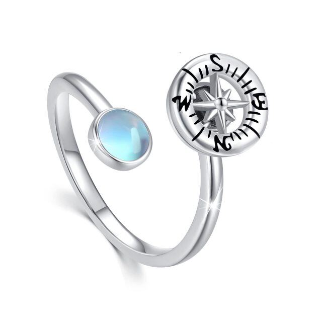 Bague ouverte en argent sterling avec boussole en pierre de lune-0