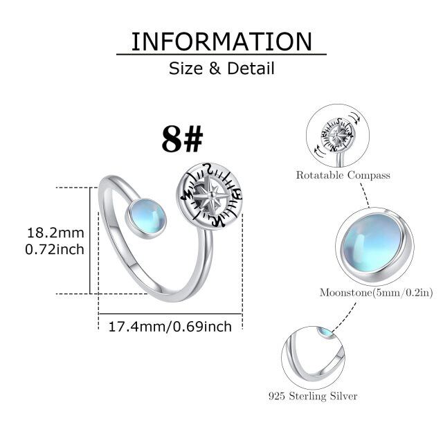 Sterling Silver Moonstone Compass Open Ring-5