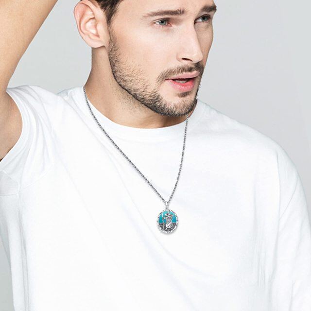 Collier en argent sterling avec pendentif Turquoise Saint-Christophe avec mot gravé pour h-1