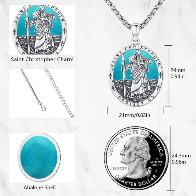 Sterling Silver Turquoise Saint Christopher Pendant Necklace with Engraved Word for Men-3
