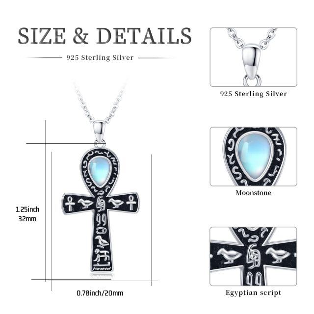 Sterling Silver Pear Shaped Moonstone Ankh Pendant Necklace-5