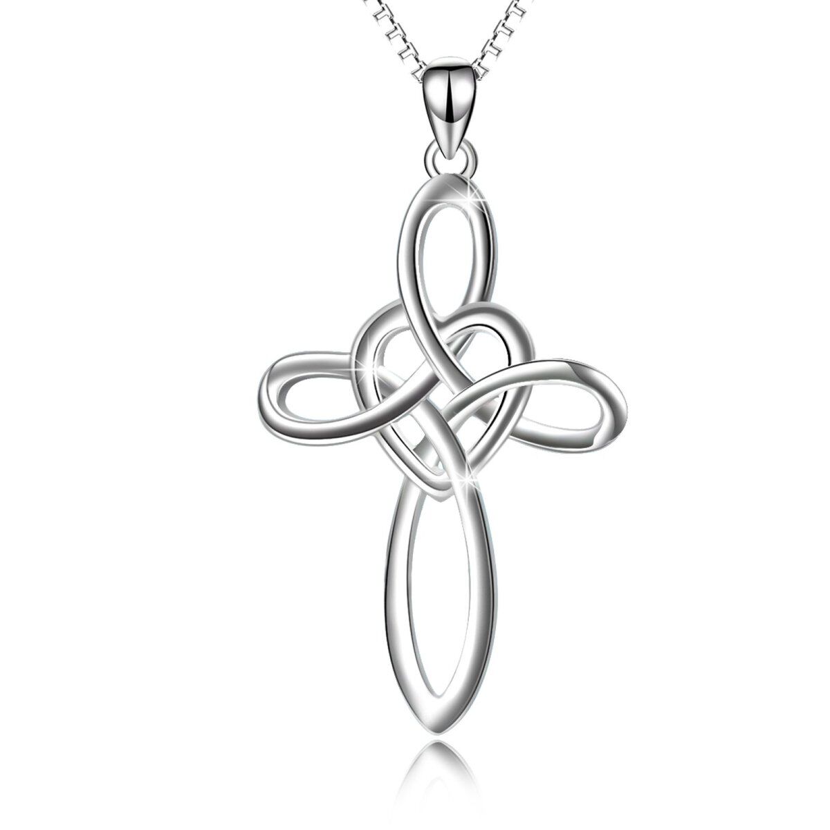 Sterling Silber Keltischer Knoten & Kreuz-Anhänger Halskette-1