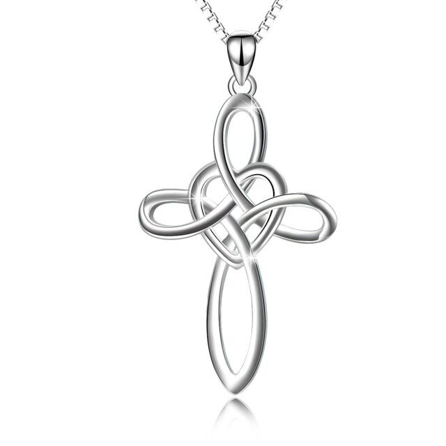 Sterling Silver Celtic Knot & Cross Pendant Necklace-0