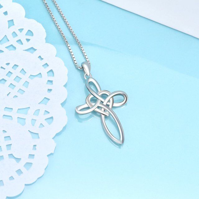 Sterling Silver Celtic Knot & Cross Pendant Necklace-4
