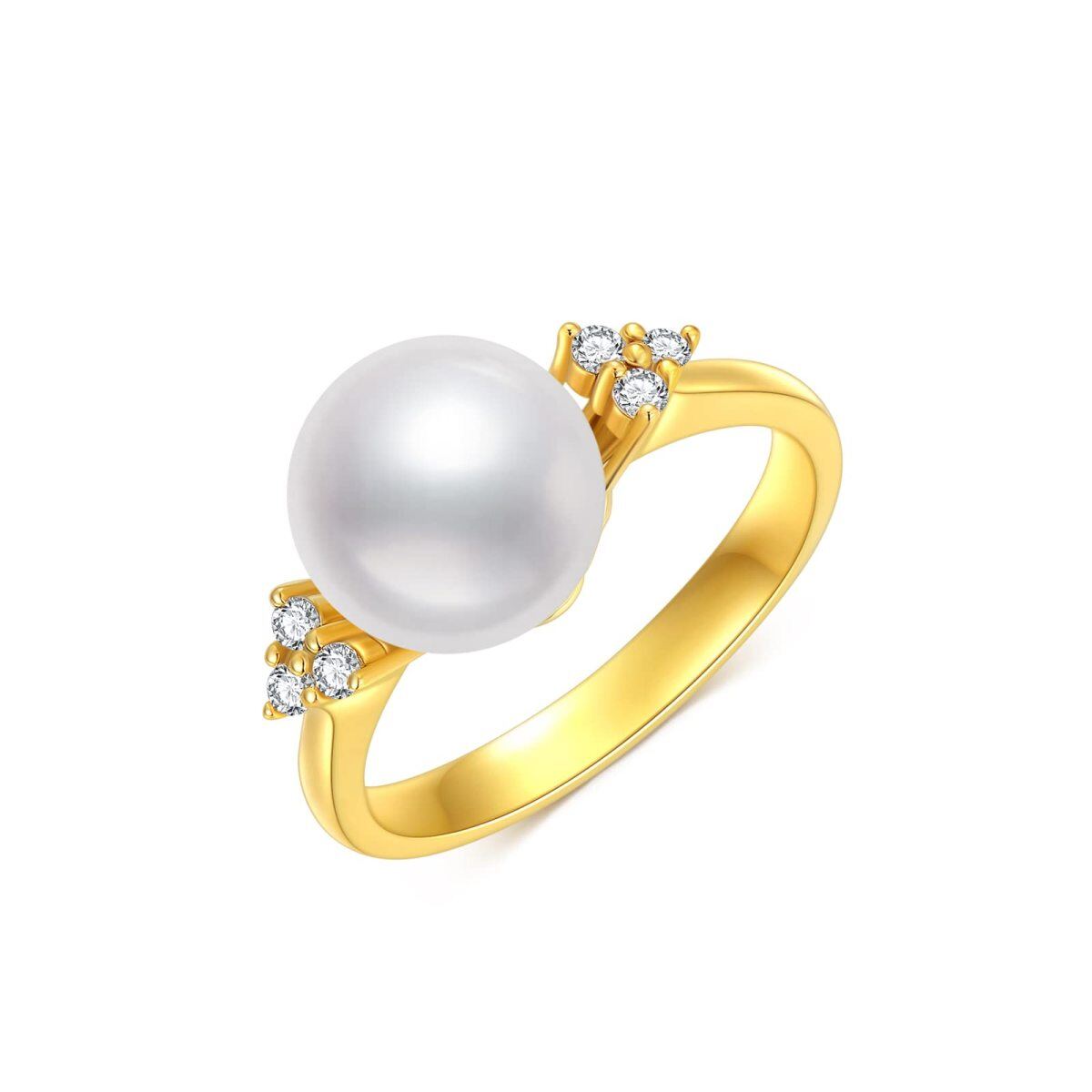 Anillo de perlas con circonita cúbica en oro de 9 quilates-5