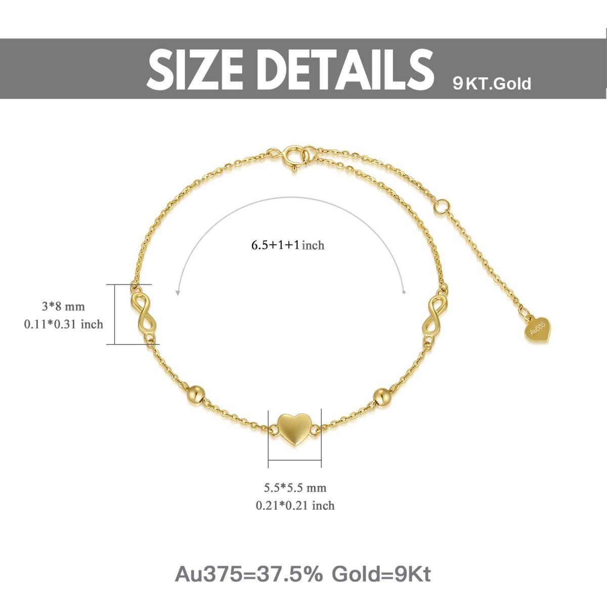 Bracelet en or 9K avec pendentif symbole de l'infini-6
