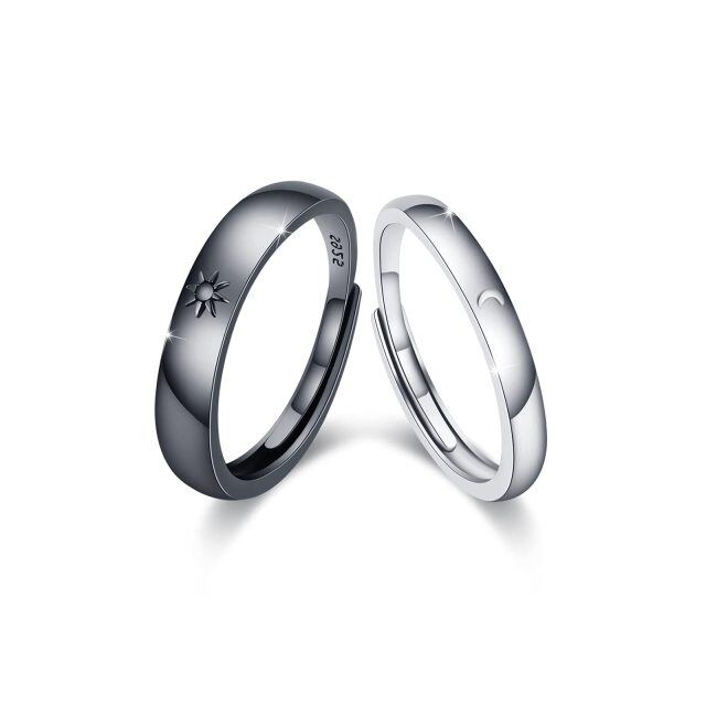 Sterling Silver with Black Color Plated Moon & Sun Couple Rings-0