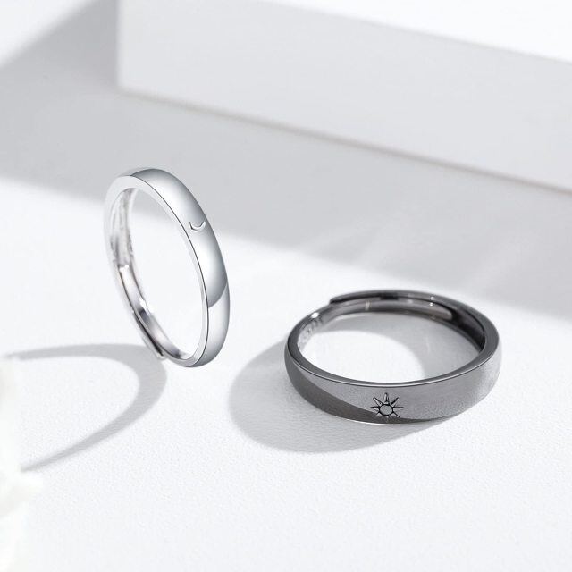 Sterling Silver with Black Color Plated Moon & Sun Couple Rings-4