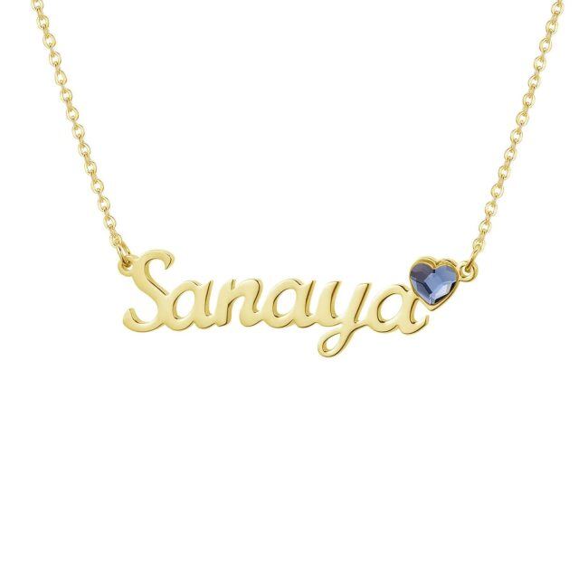 14K Gold Circular Shaped Crystal Personalized Birthstone Pendant Necklace-0