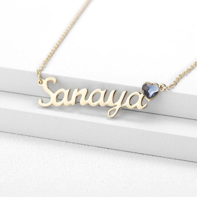14K Gold Circular Shaped Crystal Personalized Birthstone Pendant Necklace-1