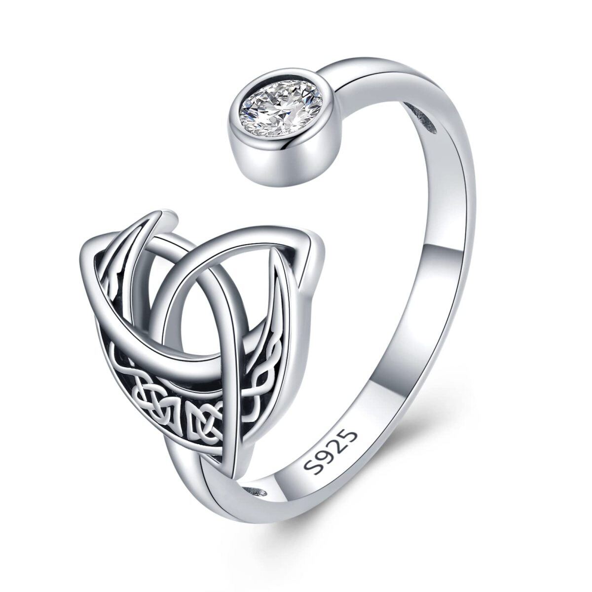 Sterling Silver Round Cubic Zirconia Celtic Knot Open Ring-1