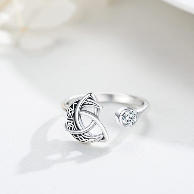 Sterling Silver Round Cubic Zirconia Celtic Knot Open Ring-4