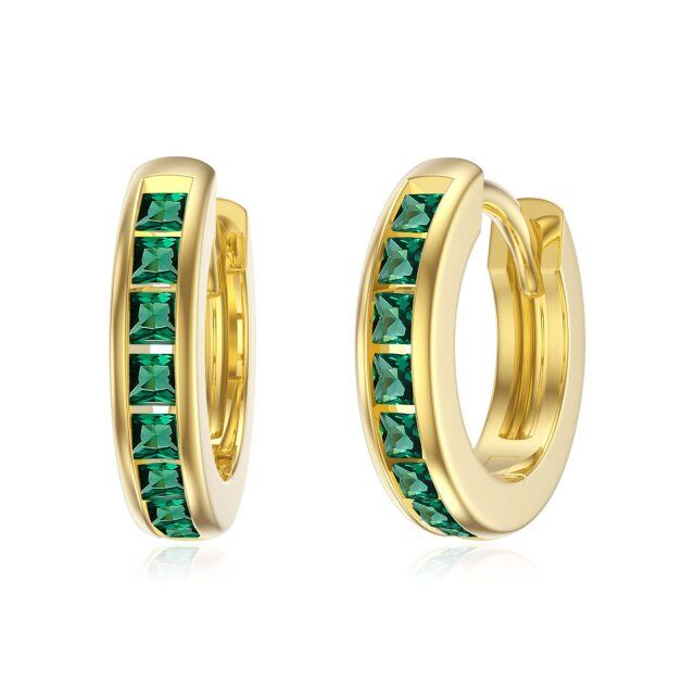 Pendientes de aro de oro de 14 quilates con circonita verde esmeralda y piedra natal de mayo, regalos para mujeres-0