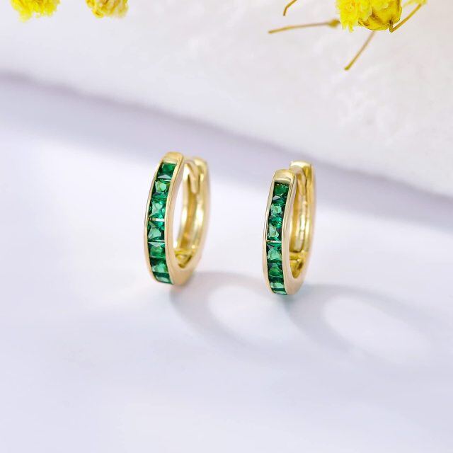 Pendientes de aro de oro de 14 quilates con circonita verde esmeralda y piedra natal de mayo, regalos para mujeres-2