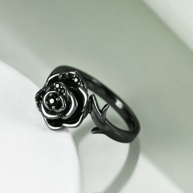 Sterling Silver with Black Rhodium & Personalized Engraving Rose Urn Ring-2