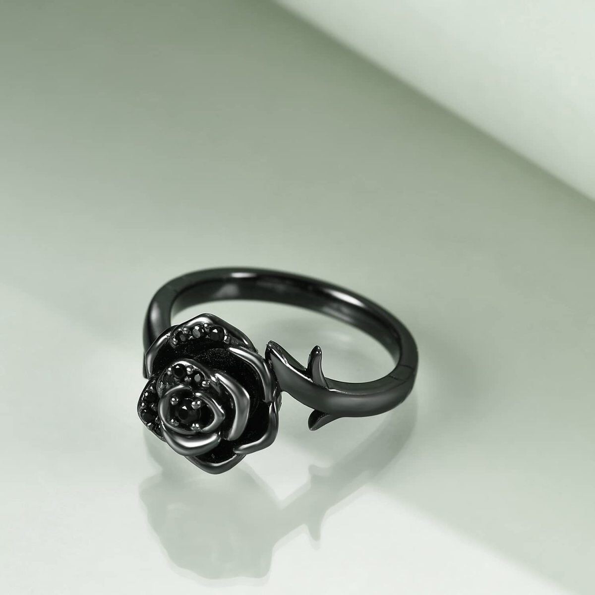 Sterling Silver with Black Rhodium & Personalized Engraving Rose Urn Ring-4