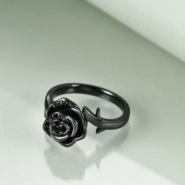 Sterling Silver with Black Rhodium & Personalized Engraving Rose Urn Ring-3