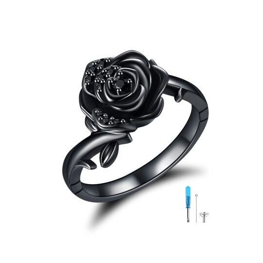 Sterling Silver with Black Rhodium & Personalized Engraving Rose Urn Ring