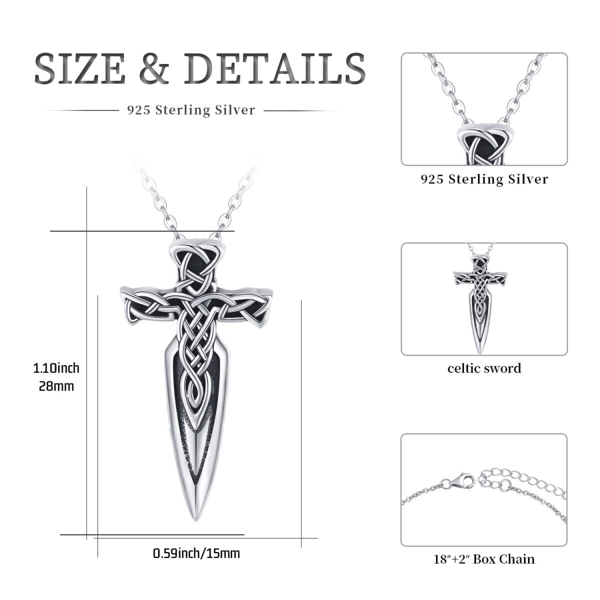 Collier pendentif épée en argent sterling pour hommes-7