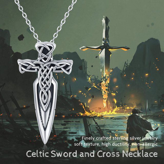 Sterling Silver Sword Pendant Necklace for Men-5