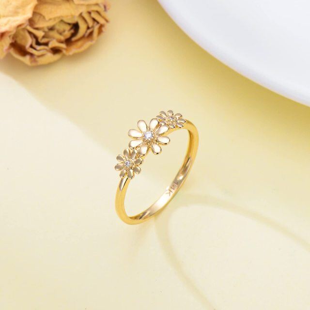 Anel margarida com diamante natureza em ouro real 14K para mulheres, presentes, joias-3