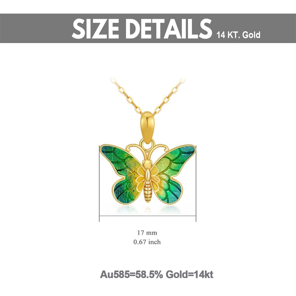 14K Gold Green Glazed Butterfly Pendant Necklace-6