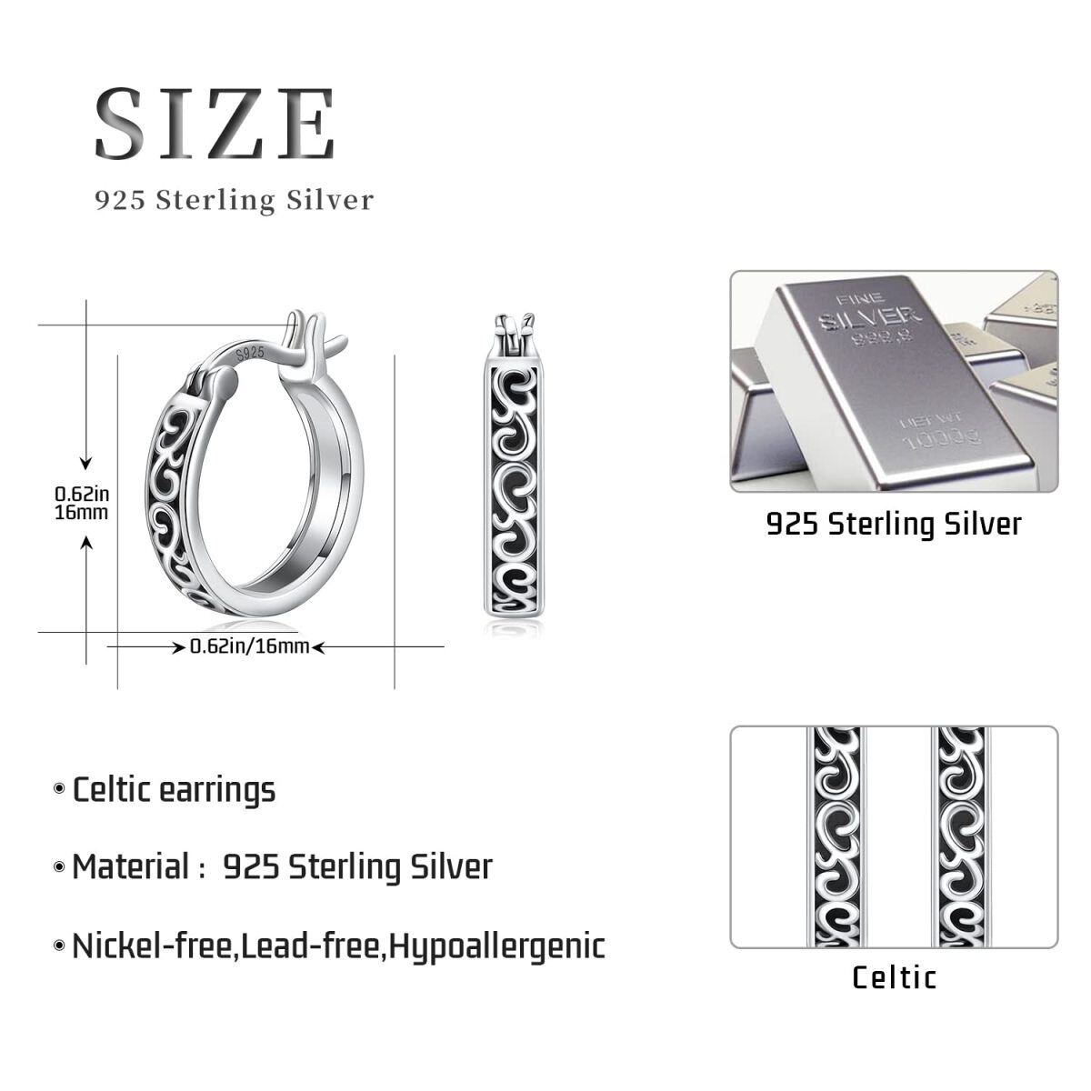 Sterling Silber Vintage oxidiert Runde Reifen Ohrringe-7