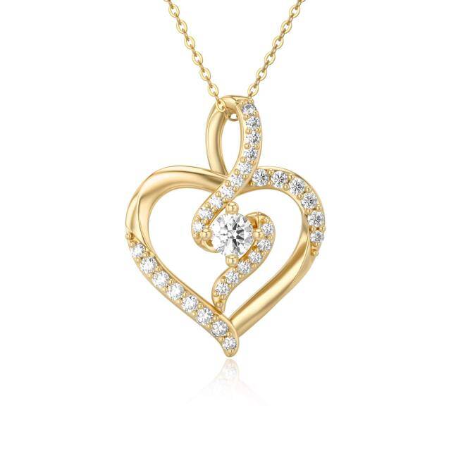 9K Gold Moissanite Heart Pendant Necklace-0