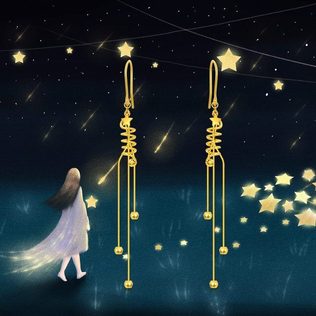 18k Gold Star Tassel Drop Earring Anniversary Gifts For Women-2