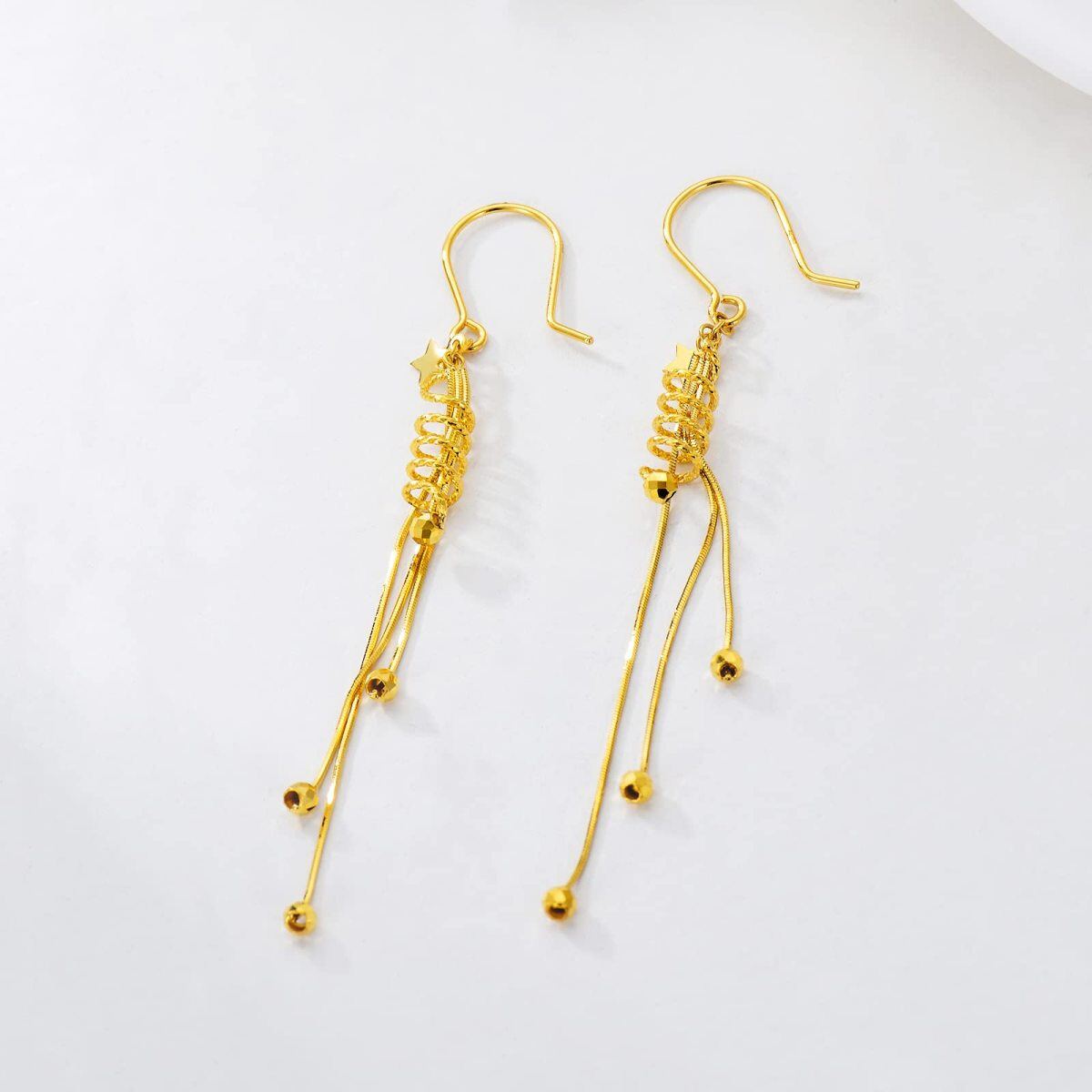 18K Gold Star Drop Earrings-4