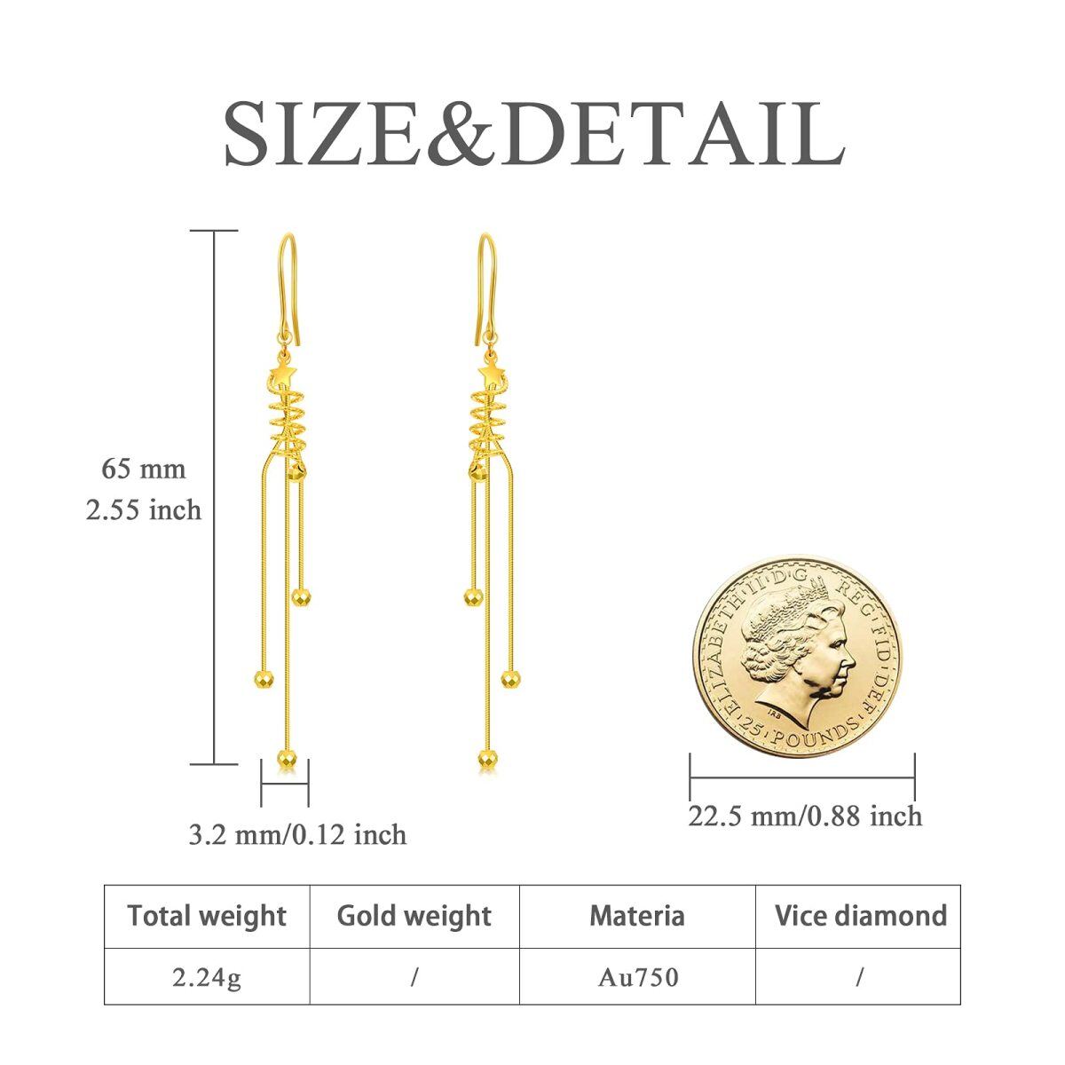 18K Gold Star Drop Earrings-5