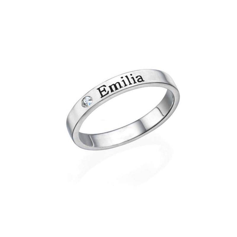 Sterling Silver with Rose Gold Plated Circular Shaped Cubic Zirconia Personalized Birthstone Ring
