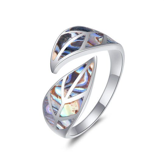 Anillo de hoja de plata de ley 925, anillo de hoja de concha de abulón Natural para mujeres y hombres, anillos de envoltura abiertos ajustables