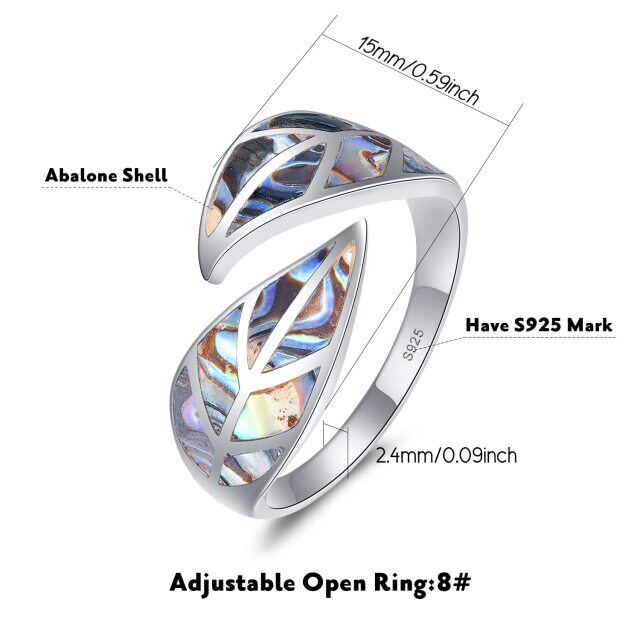Sterling Silver Abalone Shellfish Hollow Leaves Open Ring-5