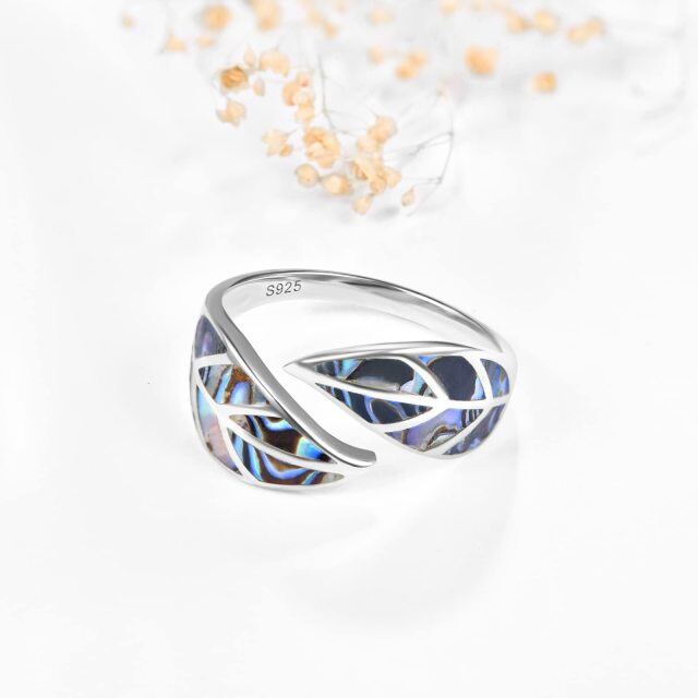 Sterling Silver Abalone Shellfish Hollow Leaves Open Ring-4