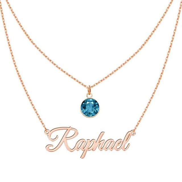 10K Gold Circular Shaped Crystal Personalized Birthstone Pendant Necklace-1