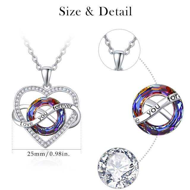 Sterling Silver Circular Shaped Crystal Heart & Infinity Symbol Pendant Necklace with Engraved Word-6