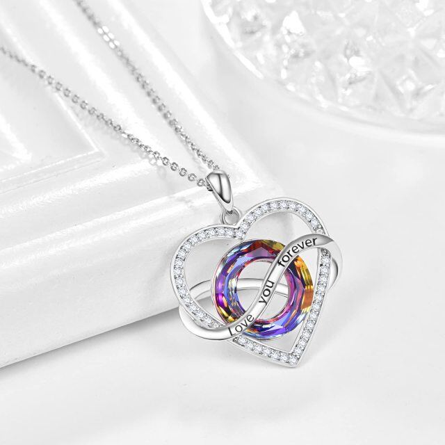 Sterling Silver Circular Shaped Crystal Heart & Infinity Symbol Pendant Necklace with Engraved Word-4