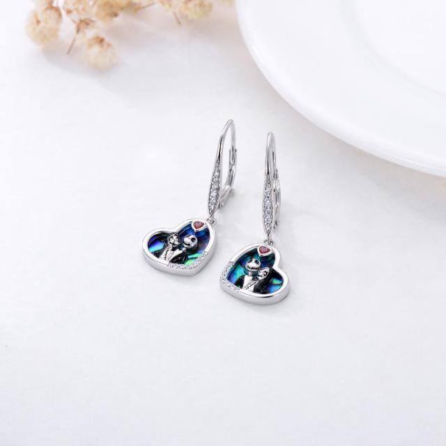 Pendientes en forma de corazón y calavera de abalón de plata de ley-4