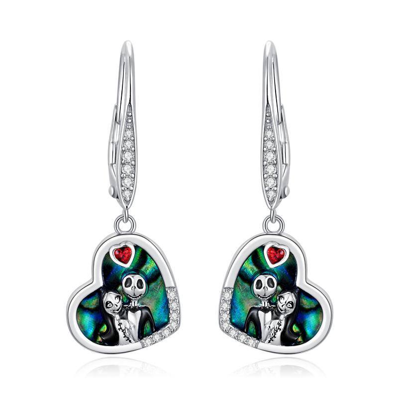 Boucles d'oreilles pendantes en argent sterling en forme de coeur et de crâne d'abalone-1