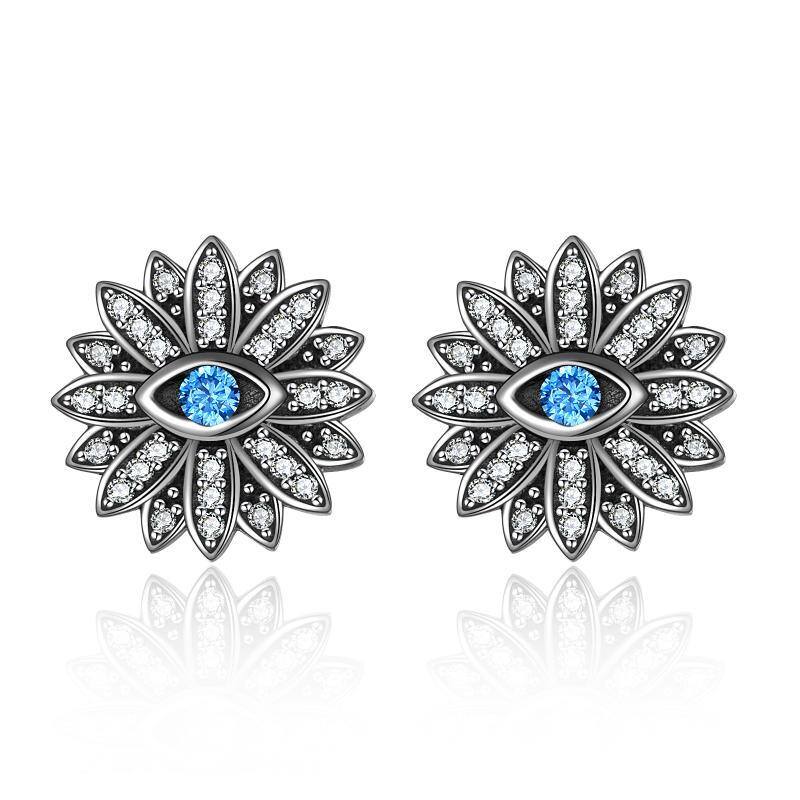 Sterling Silber Cubic Zirkonia Lotus & Evil Eye Ohrstecker-1