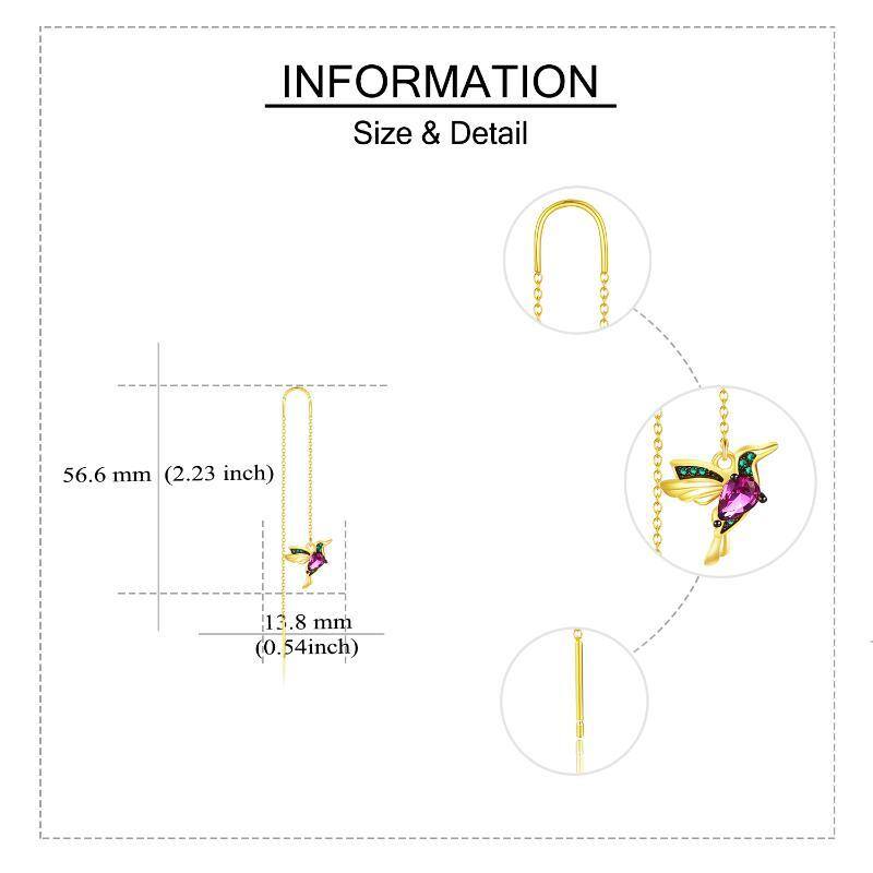 Sterling Silber mit Gelbgold plattierten kubischen Zirkonen Kolibri Tropfen Ohrringe-6